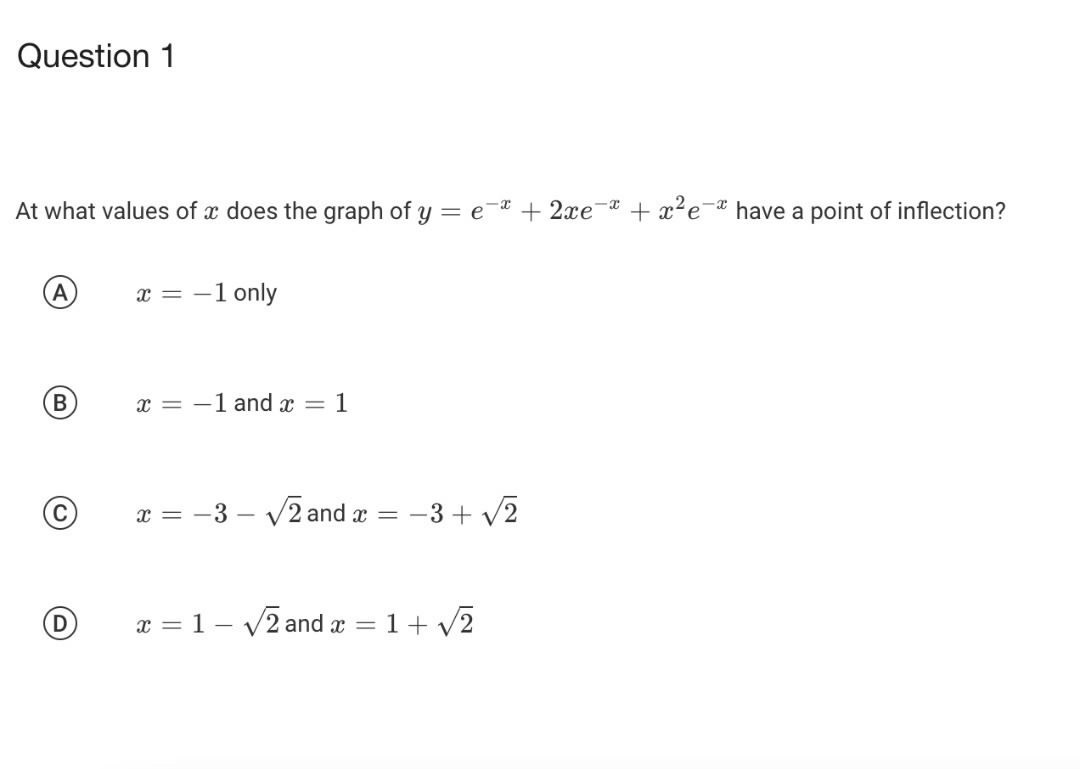  Question 1 At what values of a does the graph of