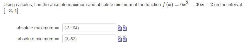 function f (x) = 6x- - 36x + 2 on the interval