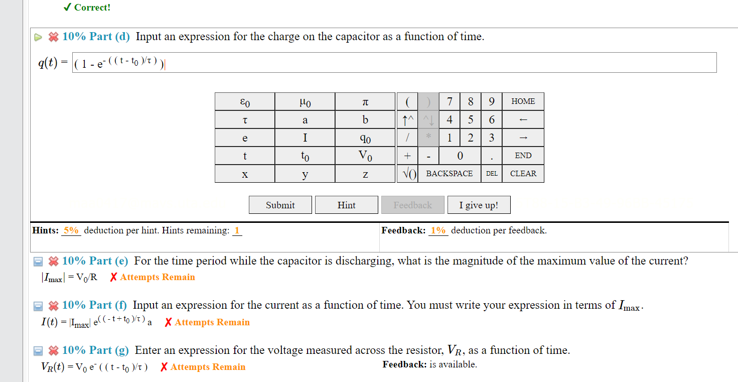 position "b", and the capacitor begins discharging At any given instant n