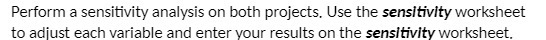 to adjust each variable and enter your results on the sensitivity worksheet