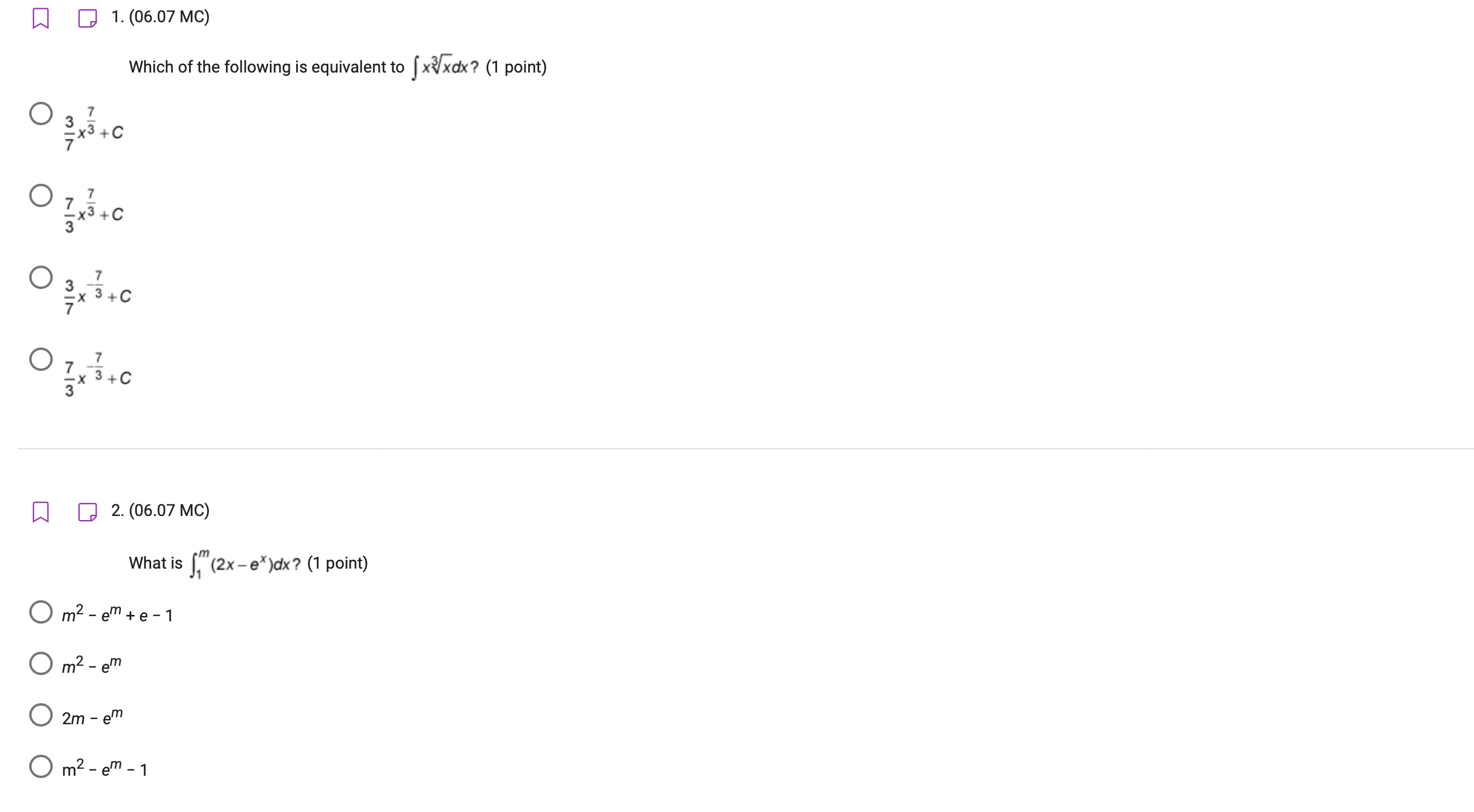  Q 1. (06.07 MC) Which of the following is equivalent to