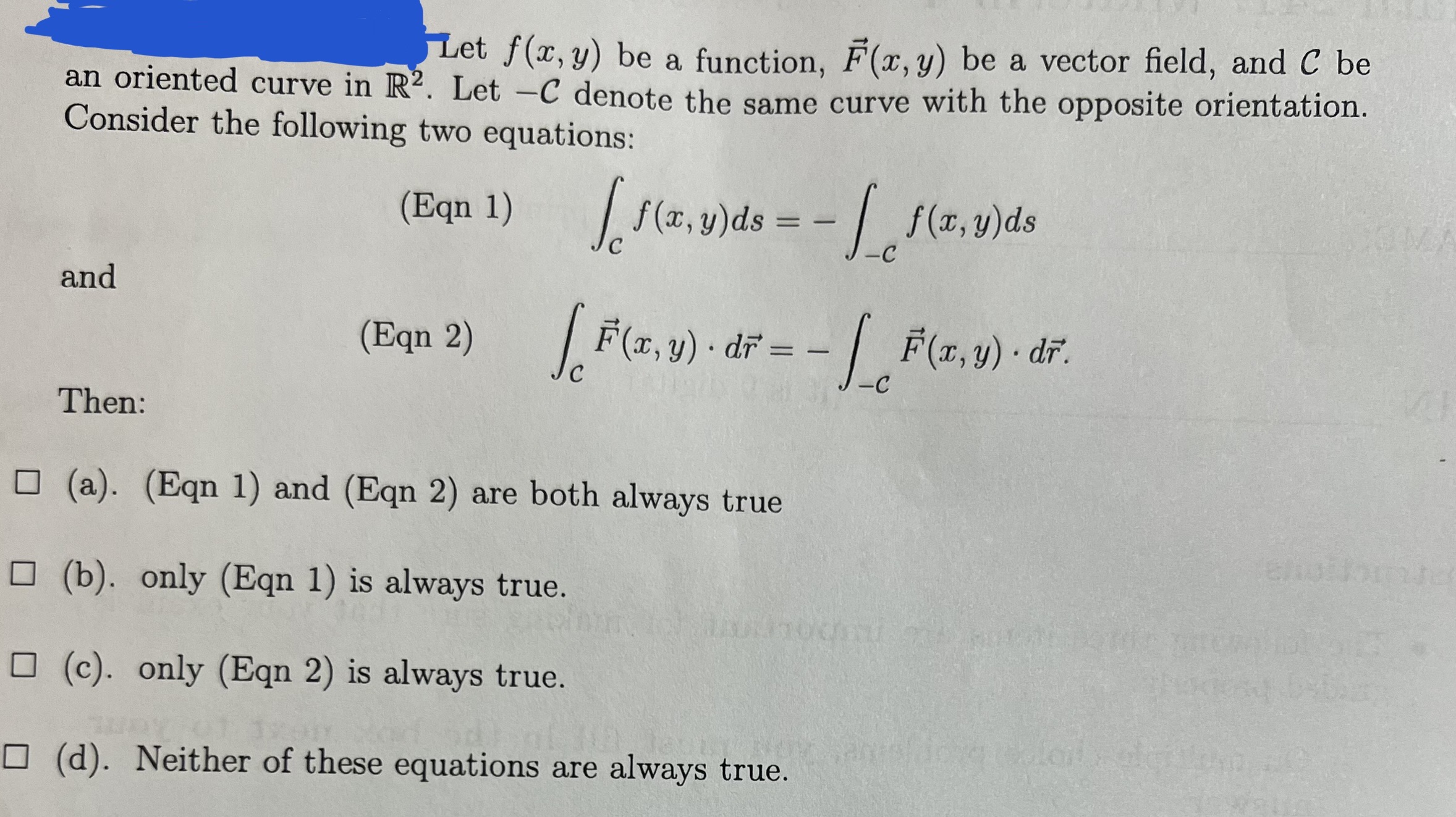 field, and C be an oriented curve in R2. Let -C denote