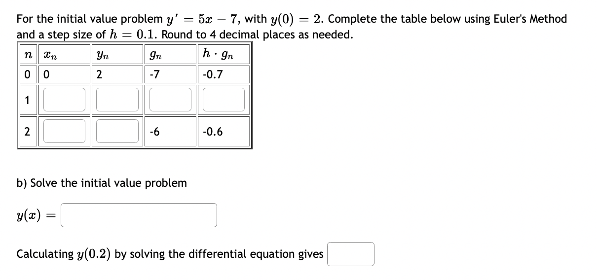 For the initial value problem y' = 5m 7, with y(0)