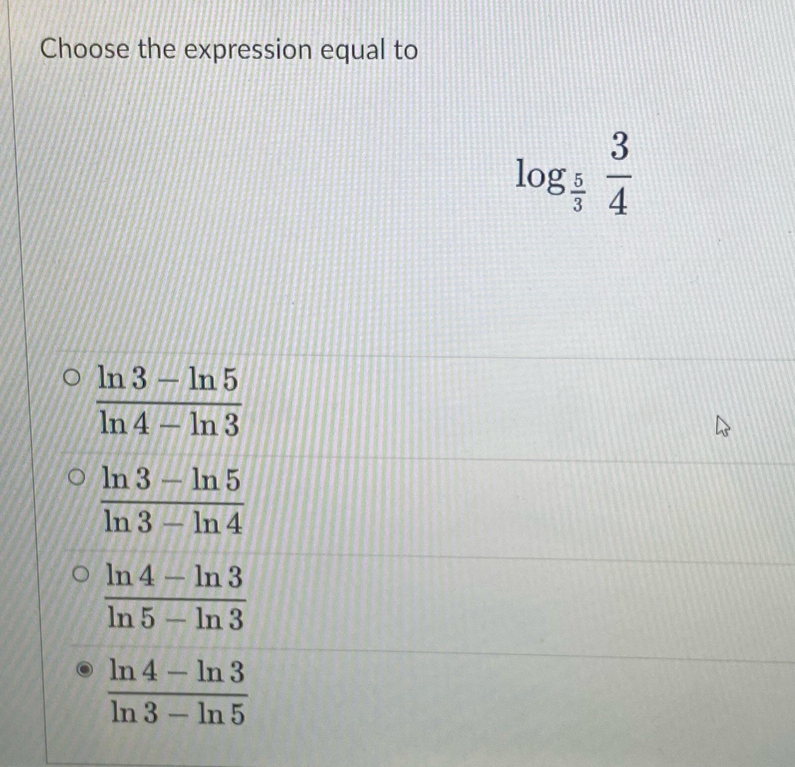 the expression equal to log 5 CO O In 3 - In