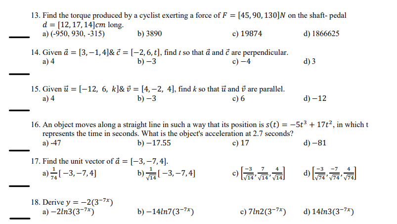 of F = [45, 90, 130]N on the shaft- pedal d =