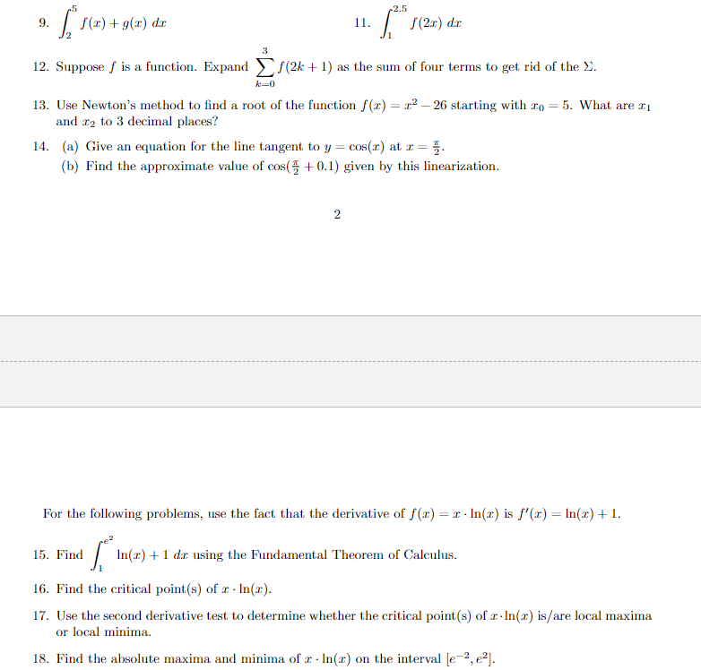 2 . [, f (z ) + 9 (x ) dx
