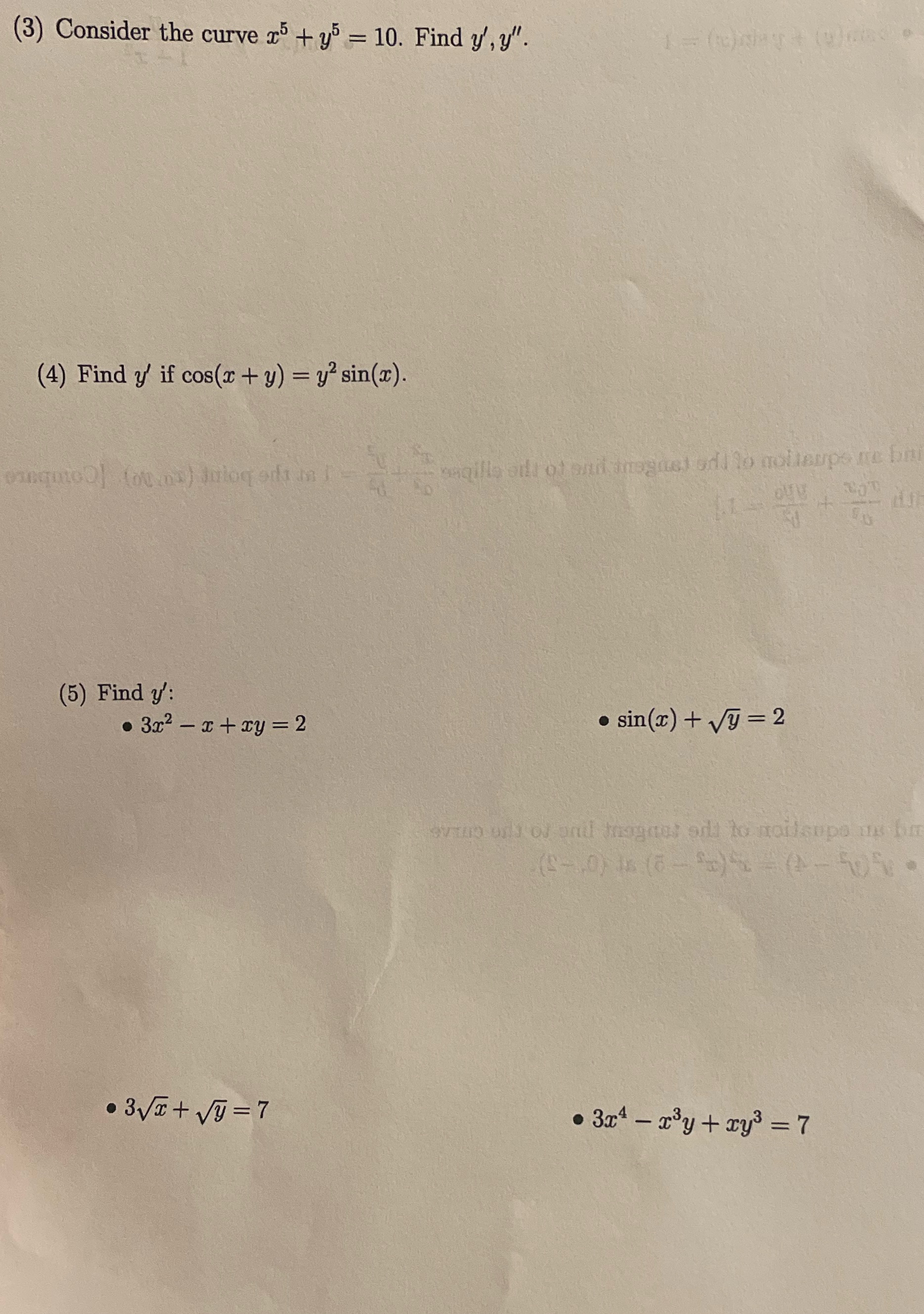 (3) Consider the curve $5 + y5 = 10. Find I/ ld'.