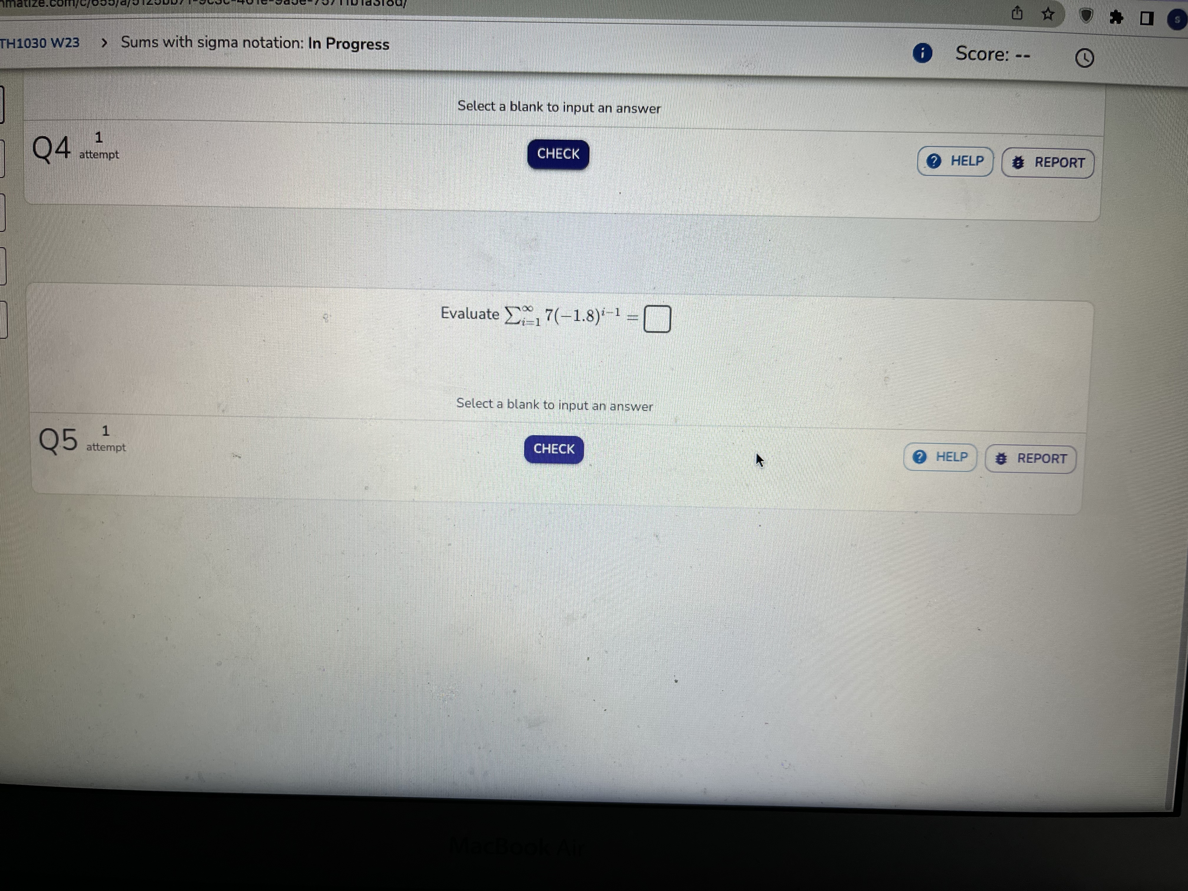 Q8 attempts CHECK ? HELP 02 REPORT :Unsaved changes! Q3 04 Suppose