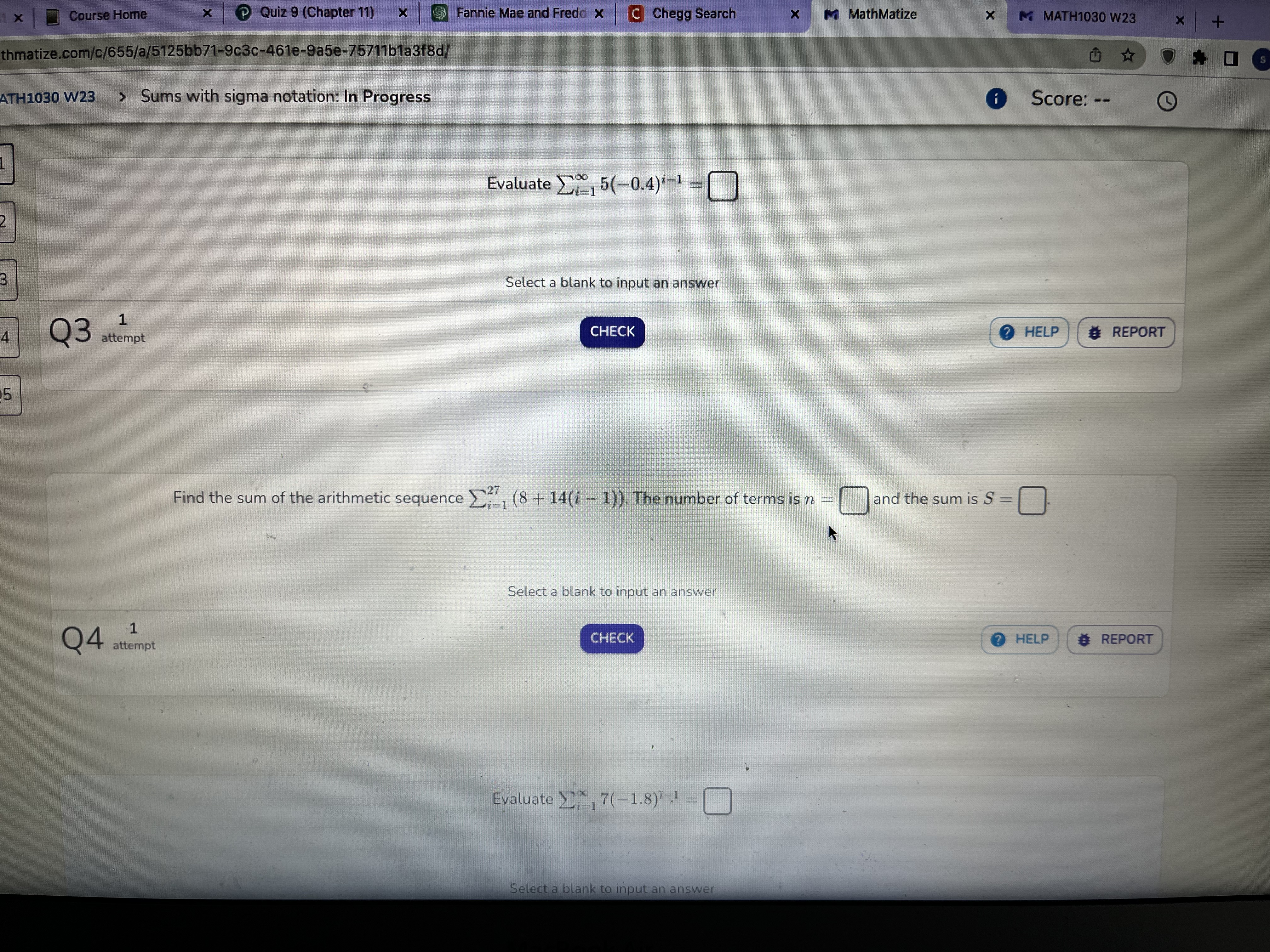 answer Q4 1 attempt CHECK HELP REPORT Evaluate _ 7(-1.8) = Select