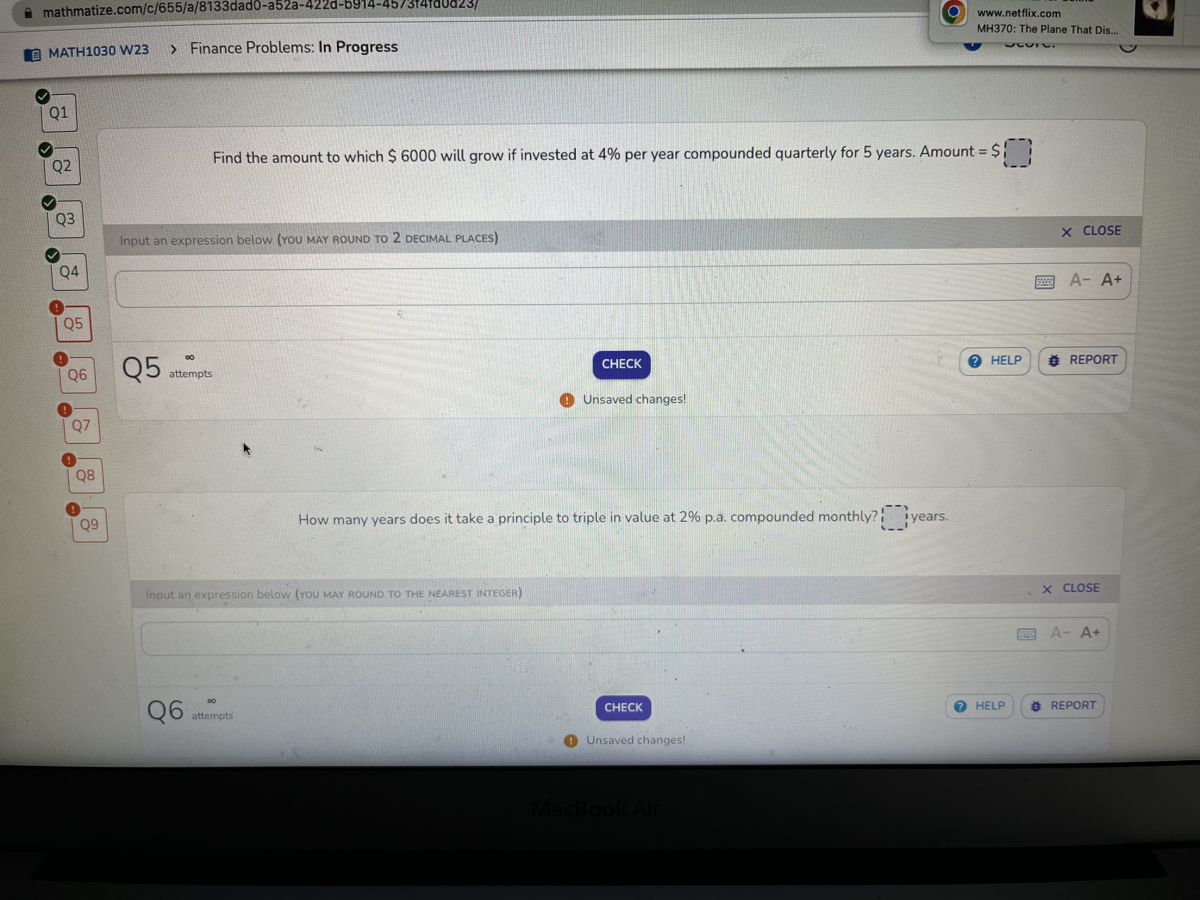 Fredo x C| Chegg Search x MathMatize X M MATH1030 W23 X