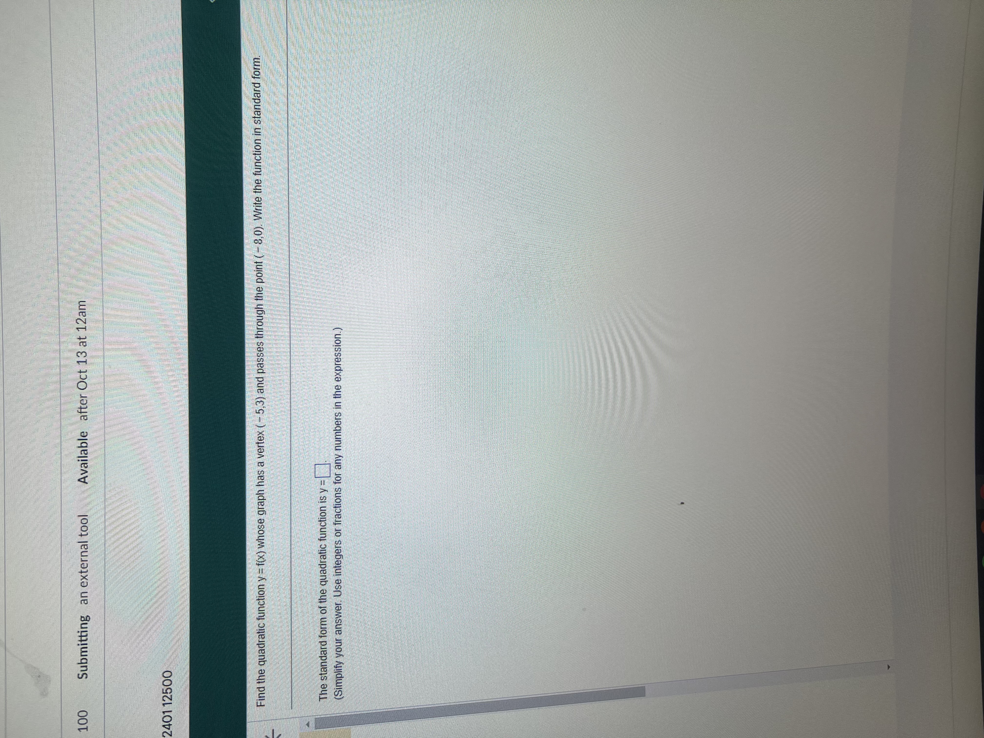 100 Submitting an external tool Available after Oct 13 at 12am