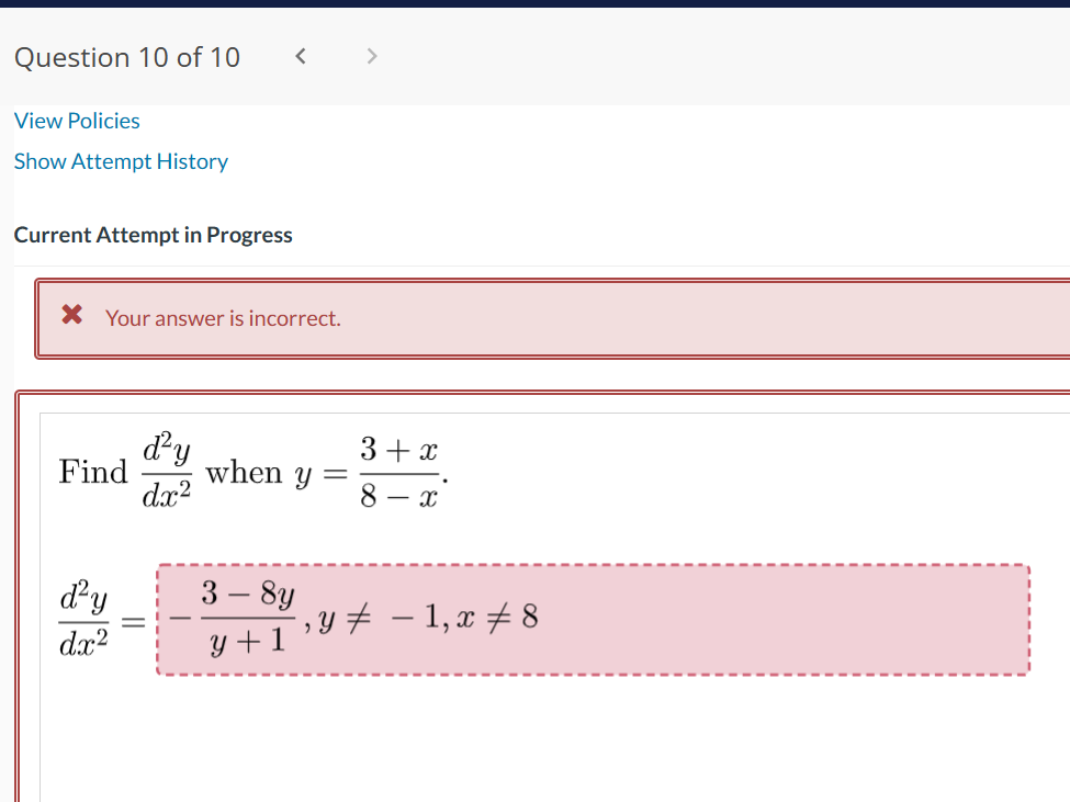 ) dy HI dx x=1 eTextbook and MediaQuestion 8 of 10 >