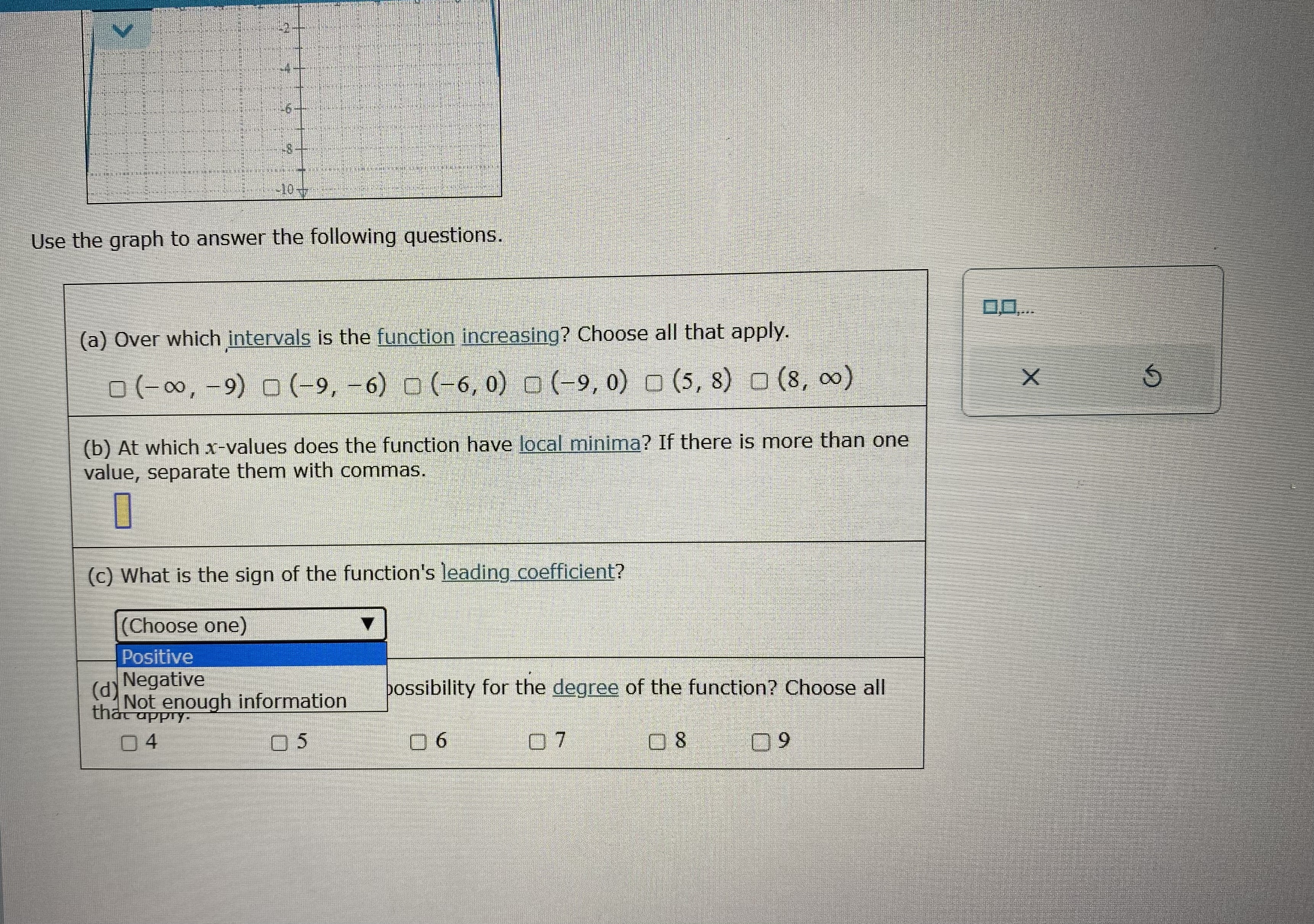 8) (8, 00) X (b) At which x-values does the function have