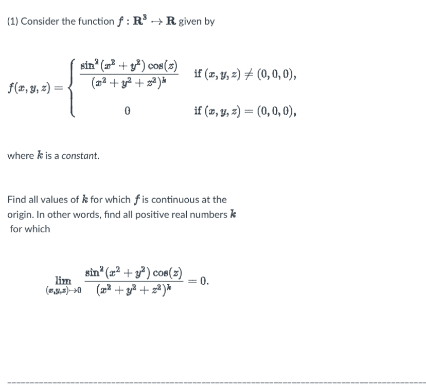  [1} Consider the function f : R3 -} R given by