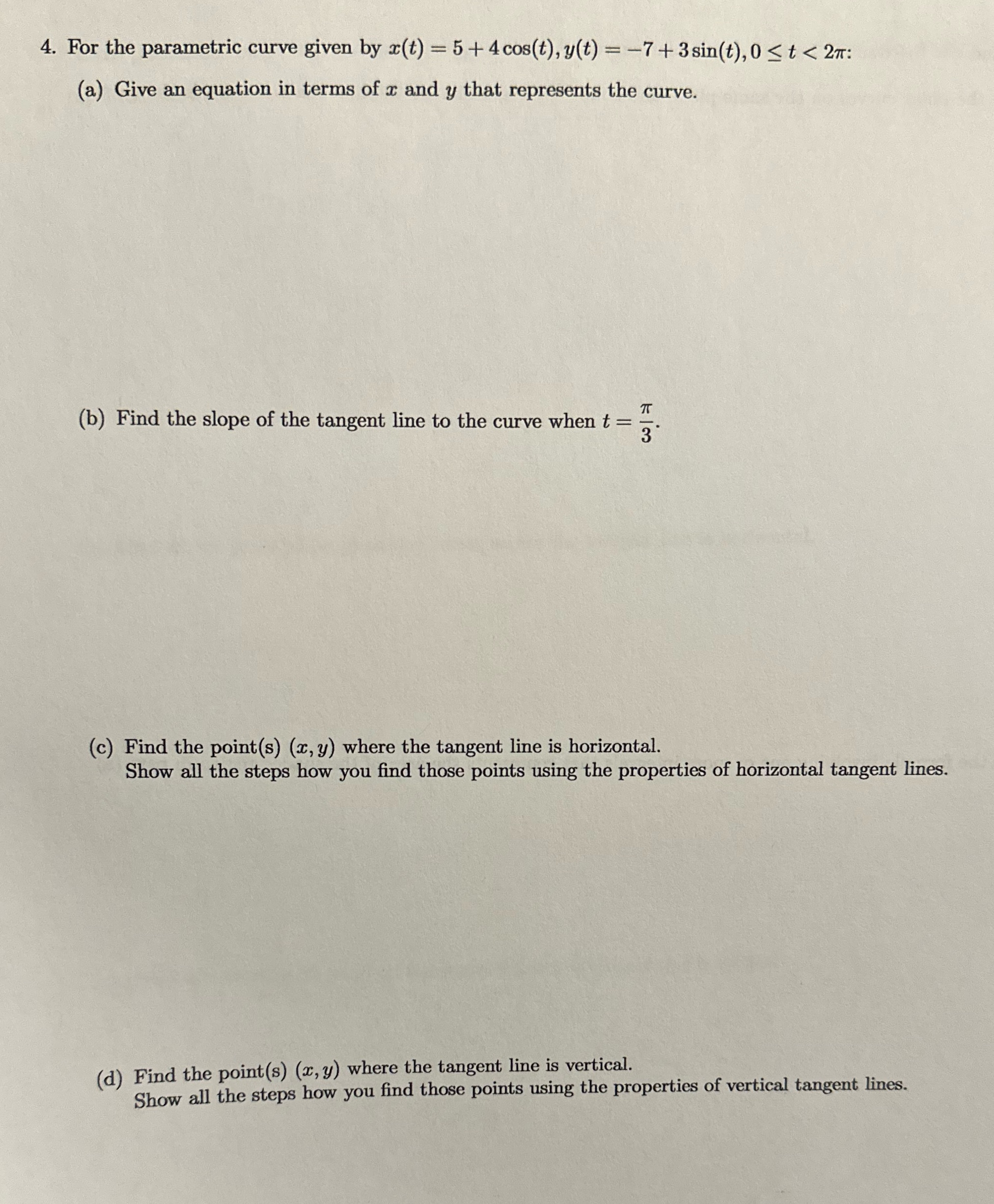 parametric curve given by x(t) = 5 + 4 cos(t), y(t) =