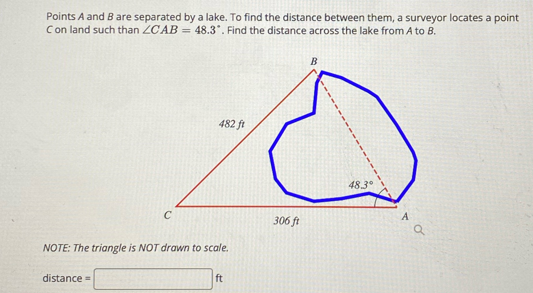 the distance between them, a surveyor locates a point C on land