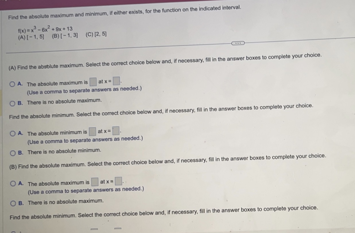 [- 1, 5] (B) [-1, 3] (C) [2, 5] (A) Find the