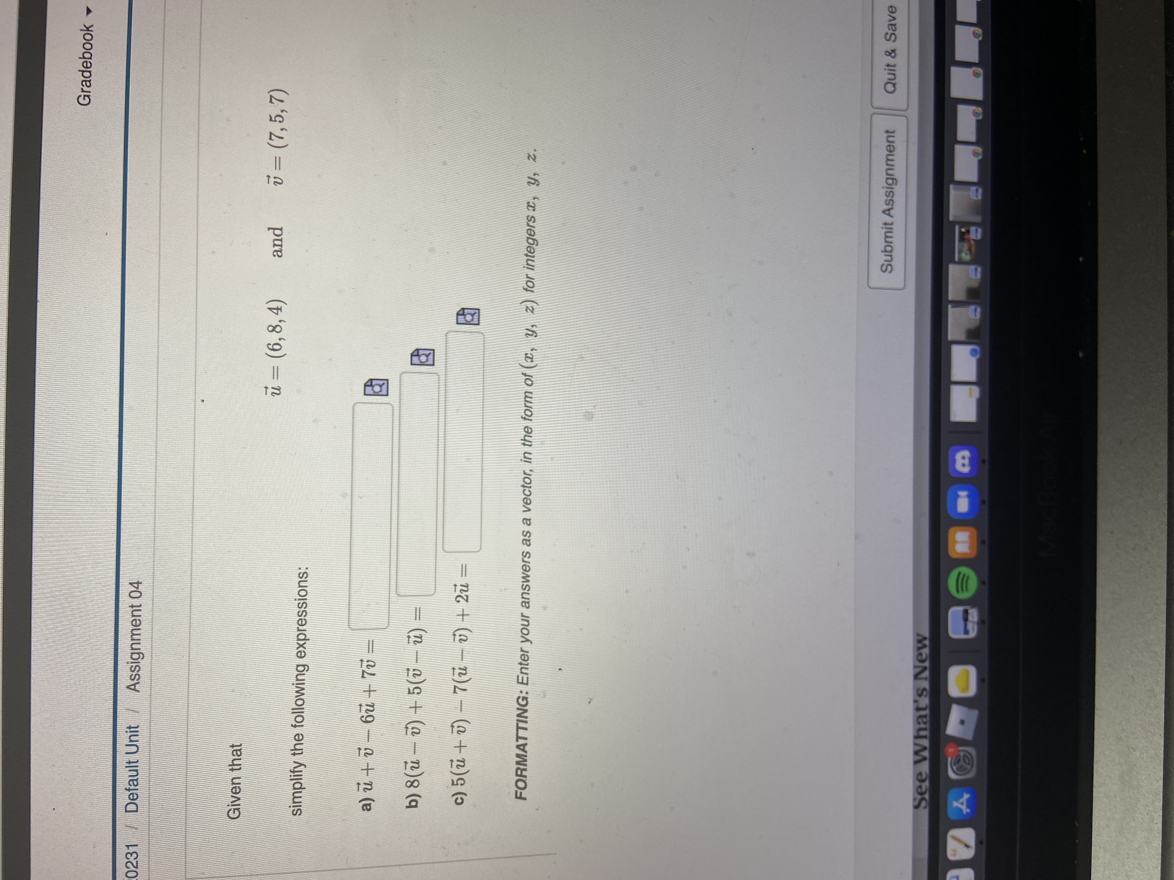  Gradebook 0231 / Default Unit / Assignment 04 Given that u