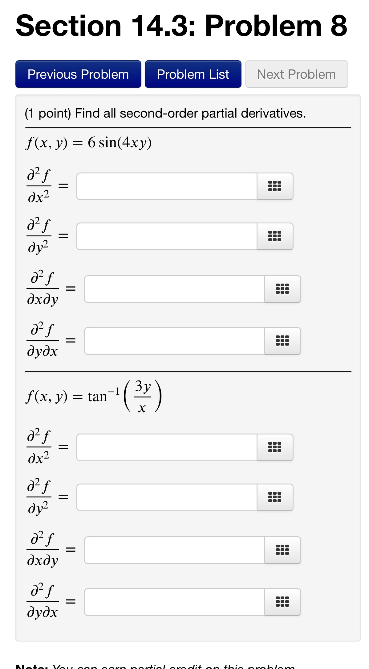  Section 14.3: Problem 8 Previous Problem Problem List Next Problem (1