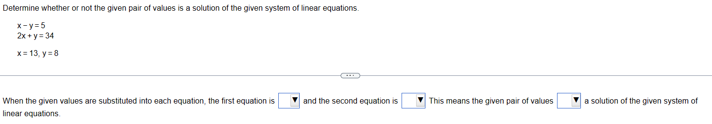 linear equations and the second equation is This means the given pair