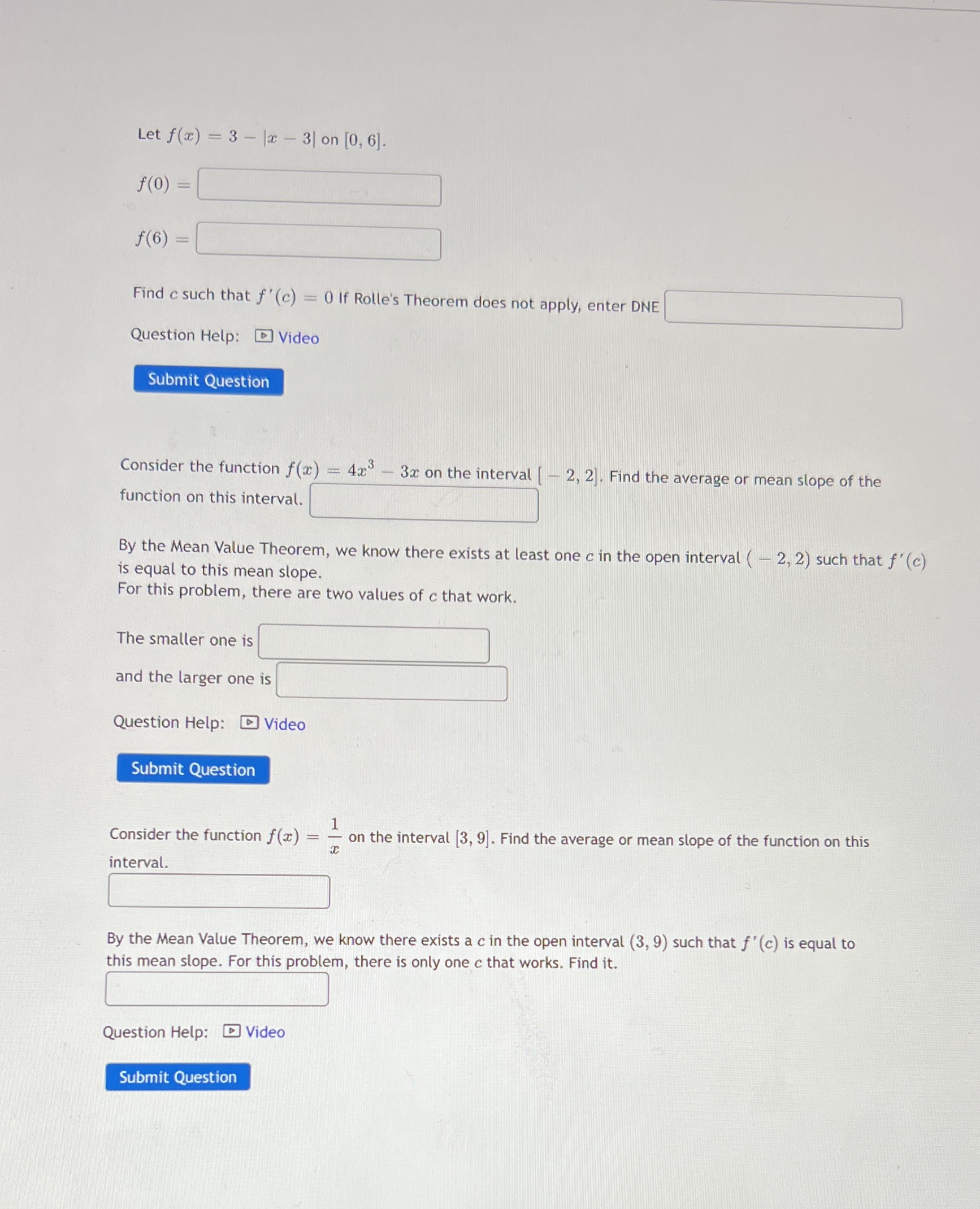 [0, 6]. f (0 ) = f (6) = Find c such