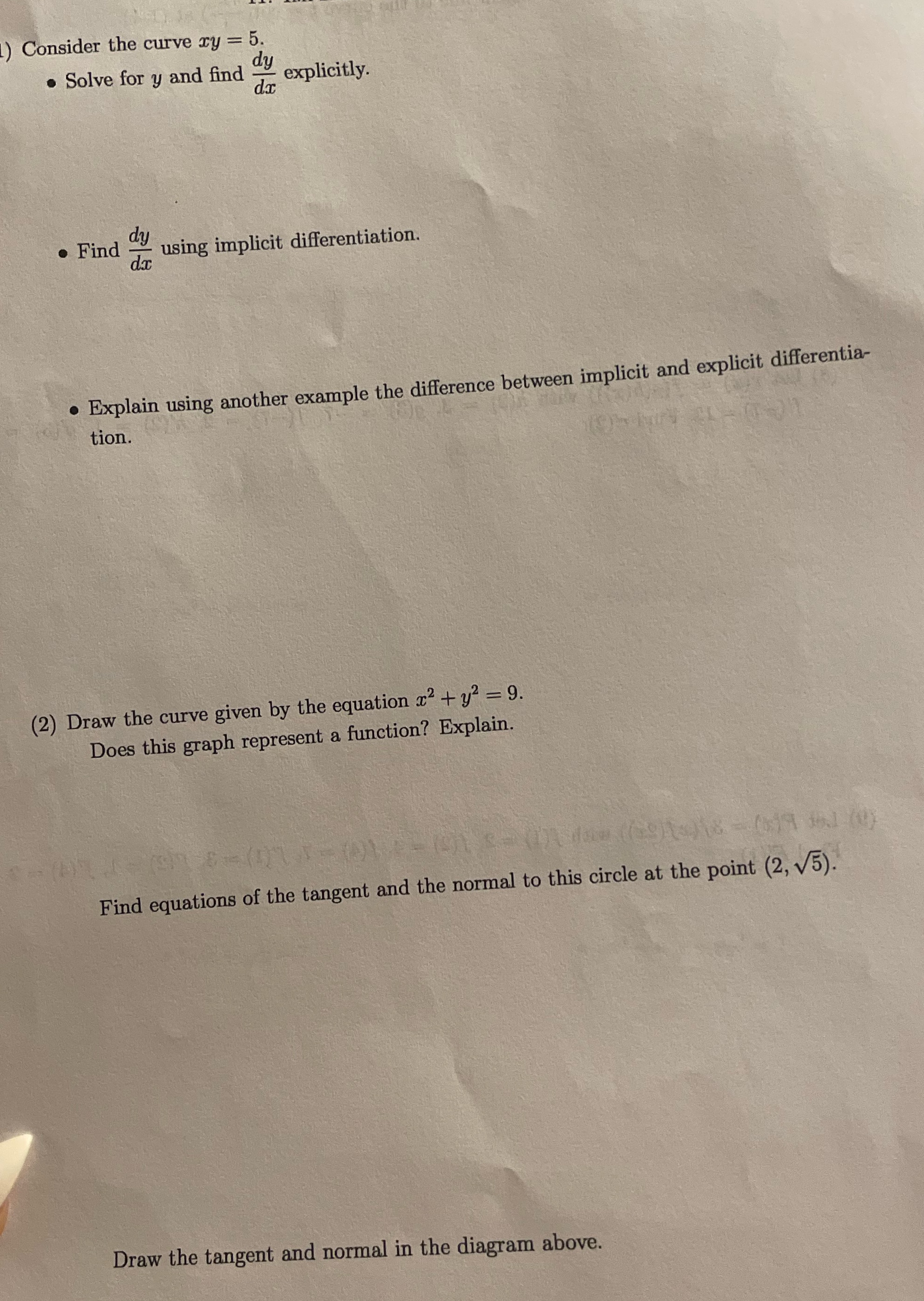 Please answer the following Consider the curve ry = 5. .