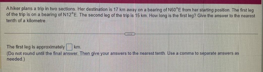 17 km away on a bearing of N60'E from her starting position.