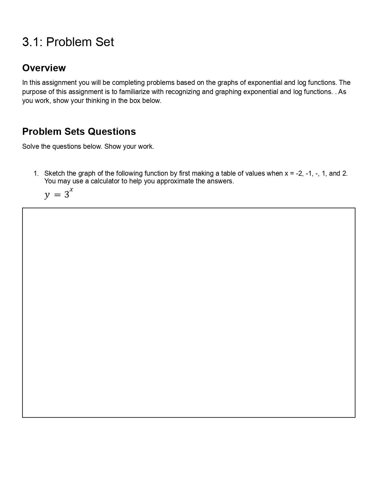 you will be completing problems based on the graphs of exponential and