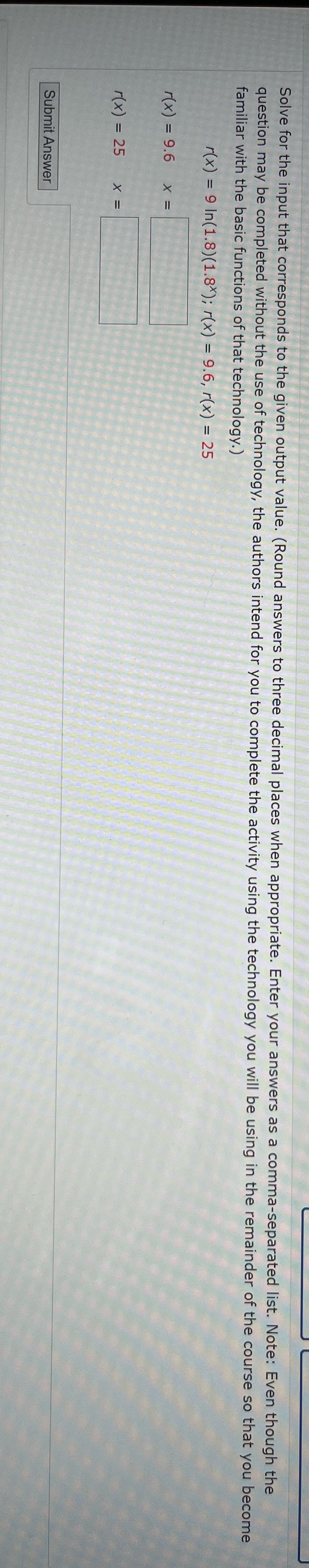 Please help Solve for the input that corresponds to the given