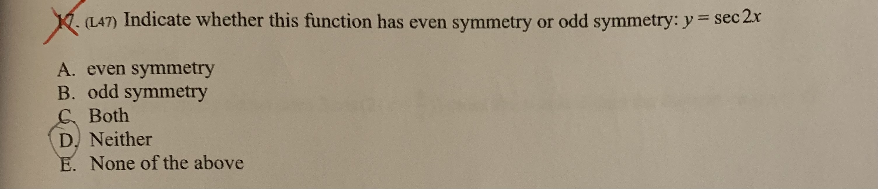 correct answer? *. (147) Indicate whether this function has even symmetry or