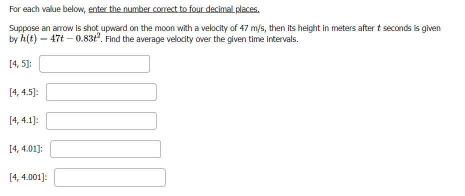  :or each value below, enter the number correct to four decimal
