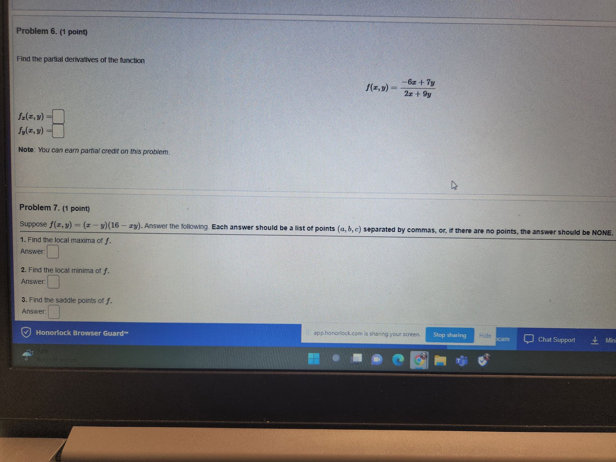 the function f(z, y) =- -61 + 7y 2x + 9y fi(z,