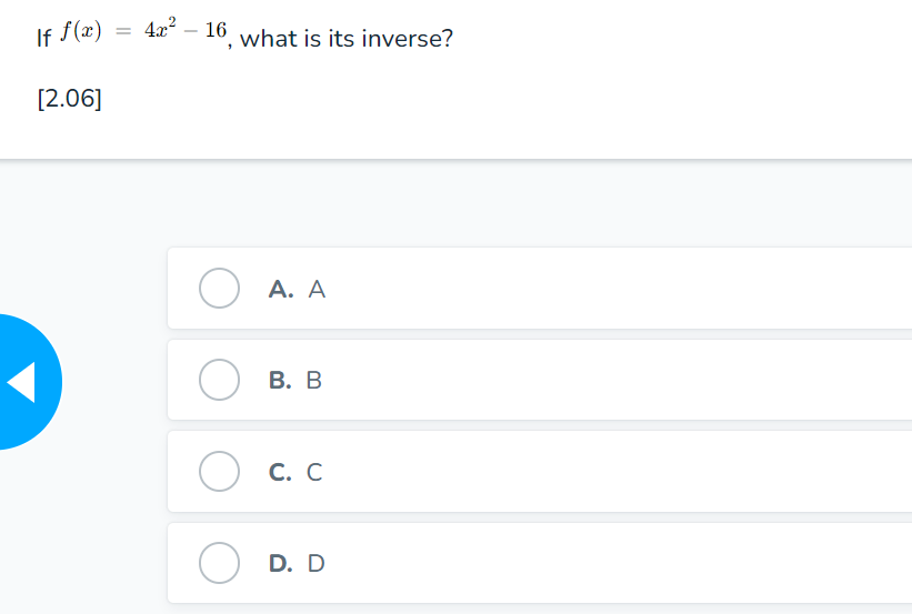 If = [2.06] 16, what is its inverse? O O o
