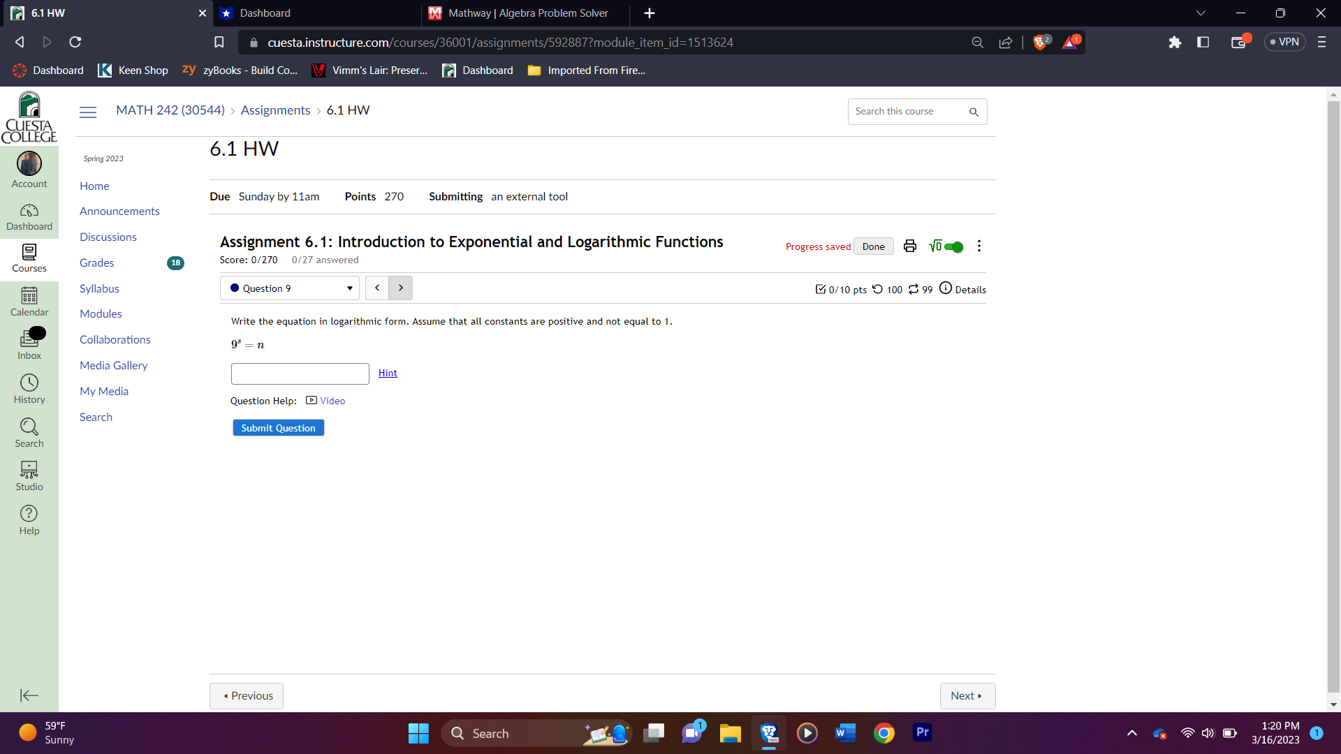  [1 6.1 HW X *Dashboard Do Mathway | Algebra Problem Solver