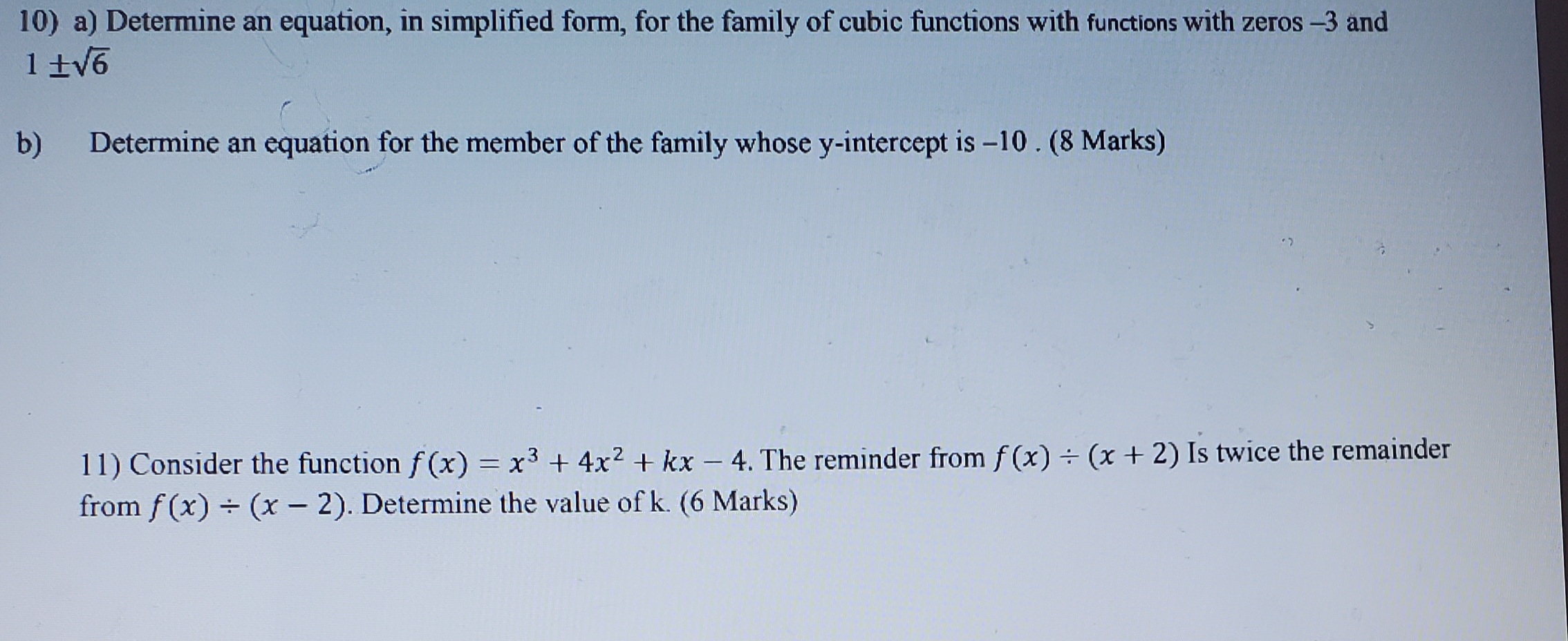 of cubic functions with functions with zeros -3 and 1 1v6 b)