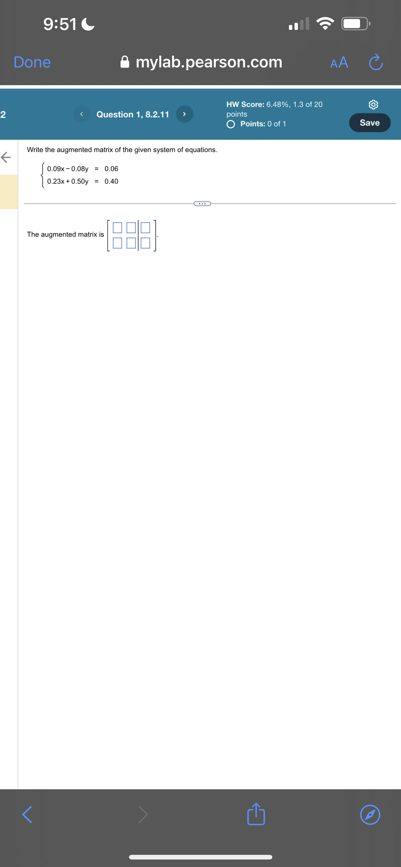 7 Which of the following is the system of equations corresponding to