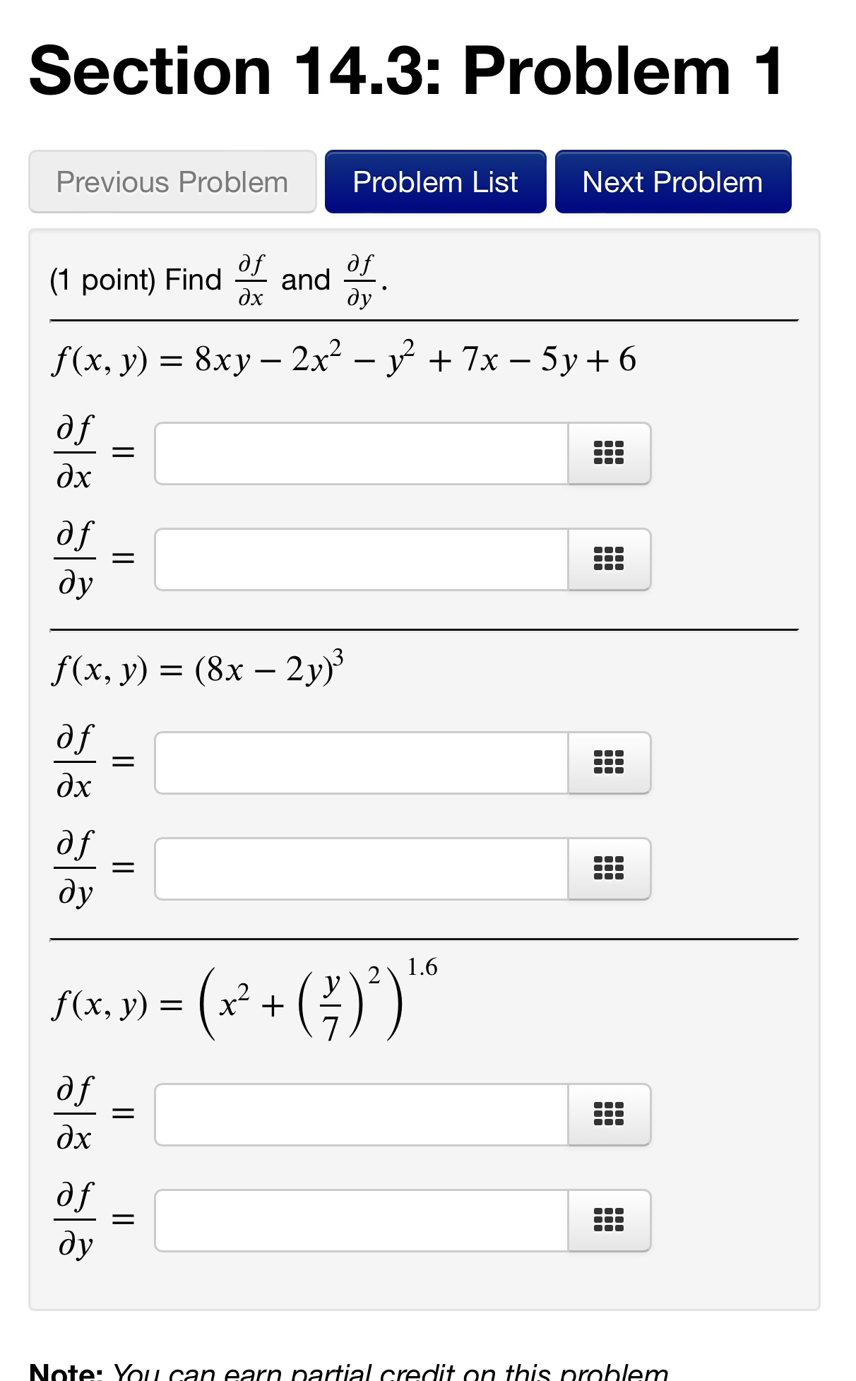 Section 14.3: Problem 1 Next Problem Previous Problem Problem List (1