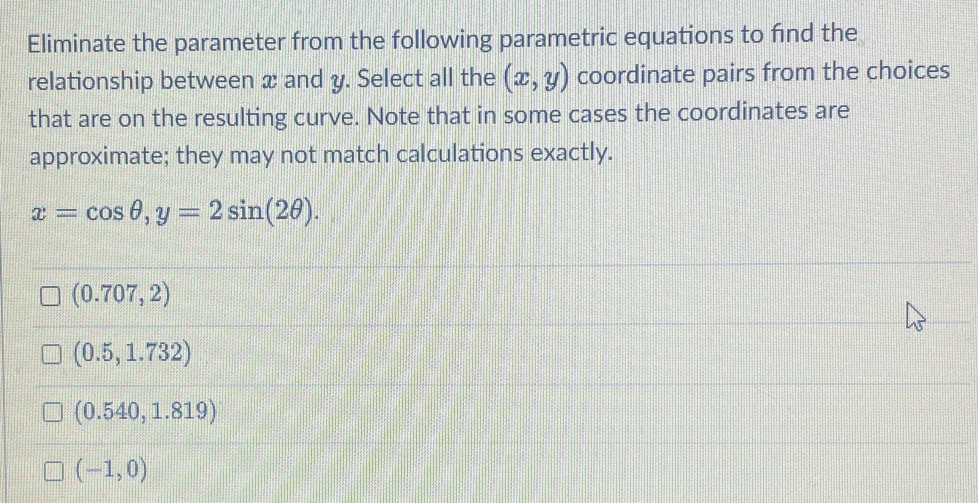 relationship between a and y. Select all the (z, y ) coordinate