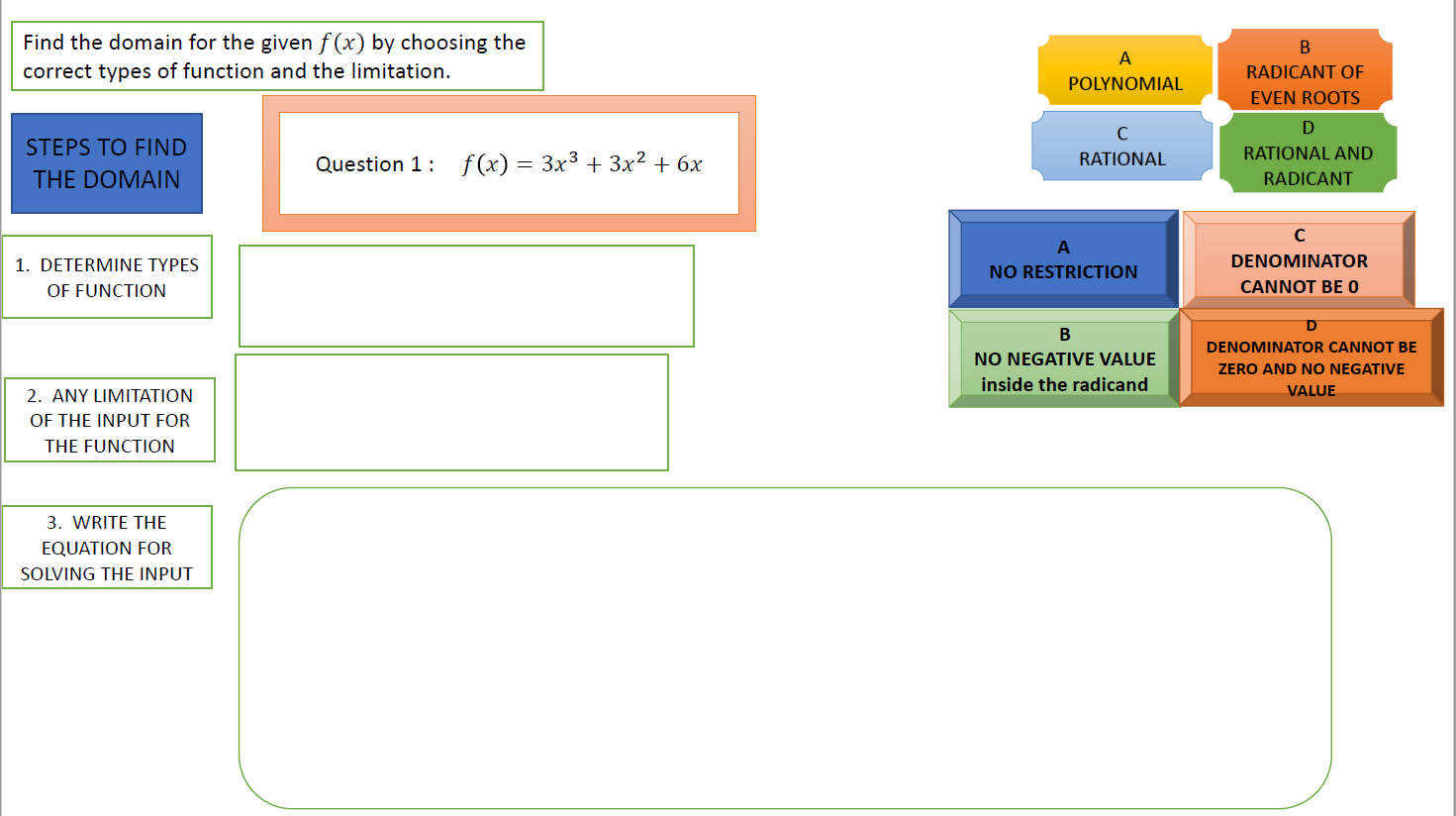 Question 1: f(x) = 3x3 + 3x2 + 6x 1. DETERMINE TYPES