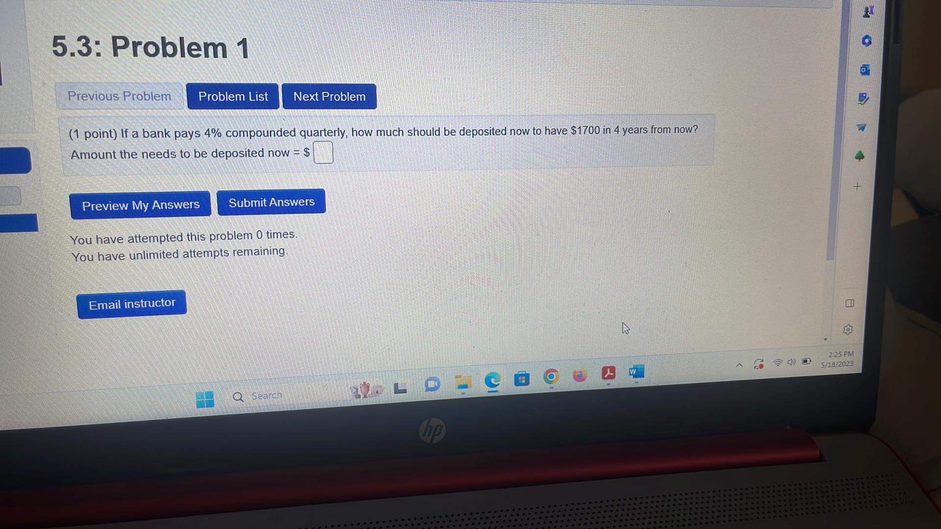 You have attempted this problem 0 times. You have unlimited attempts remaining