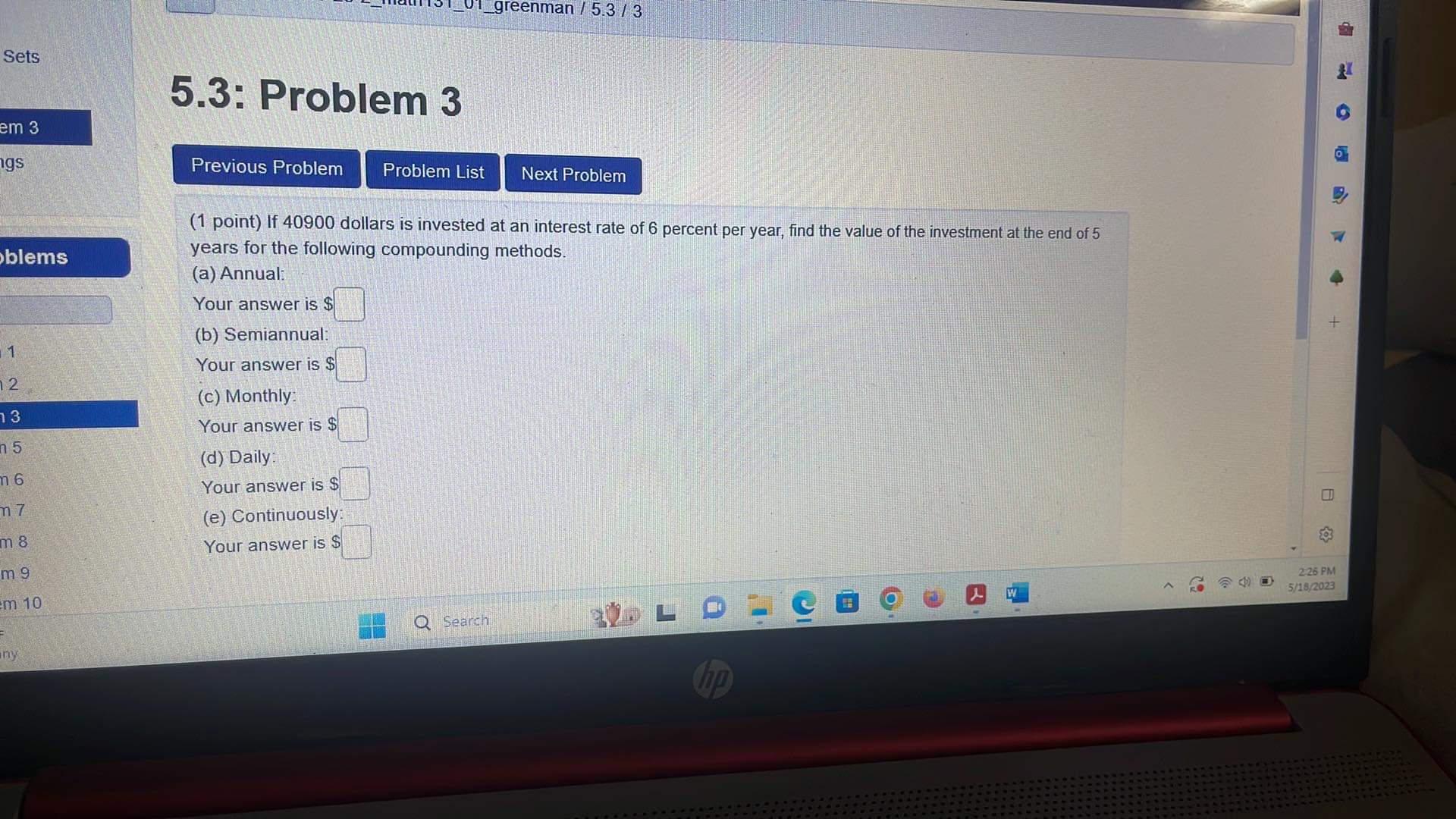 k Sets 5.3: Problem 2 lem 2 ings Previous Problem Problem List