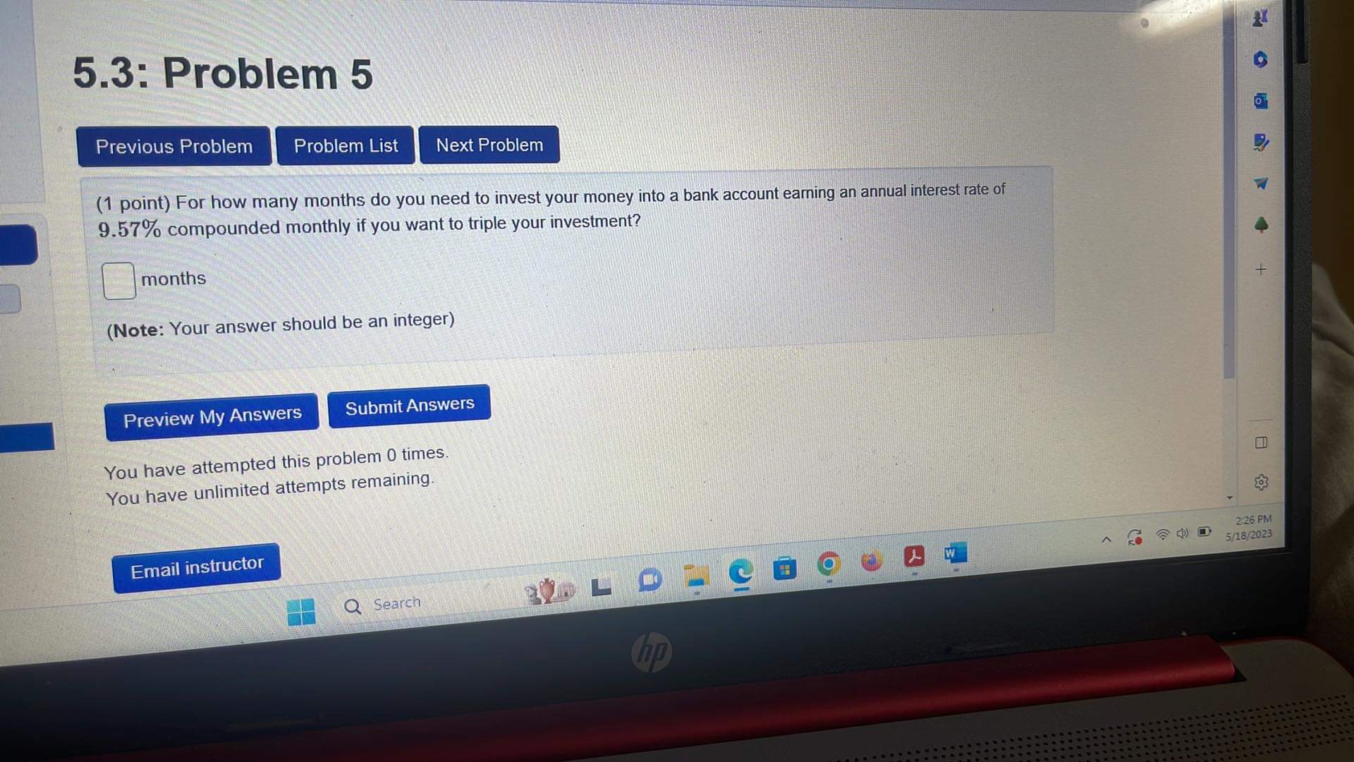 Next Problem (1 point) If you invest $1,438.10 in an account earning