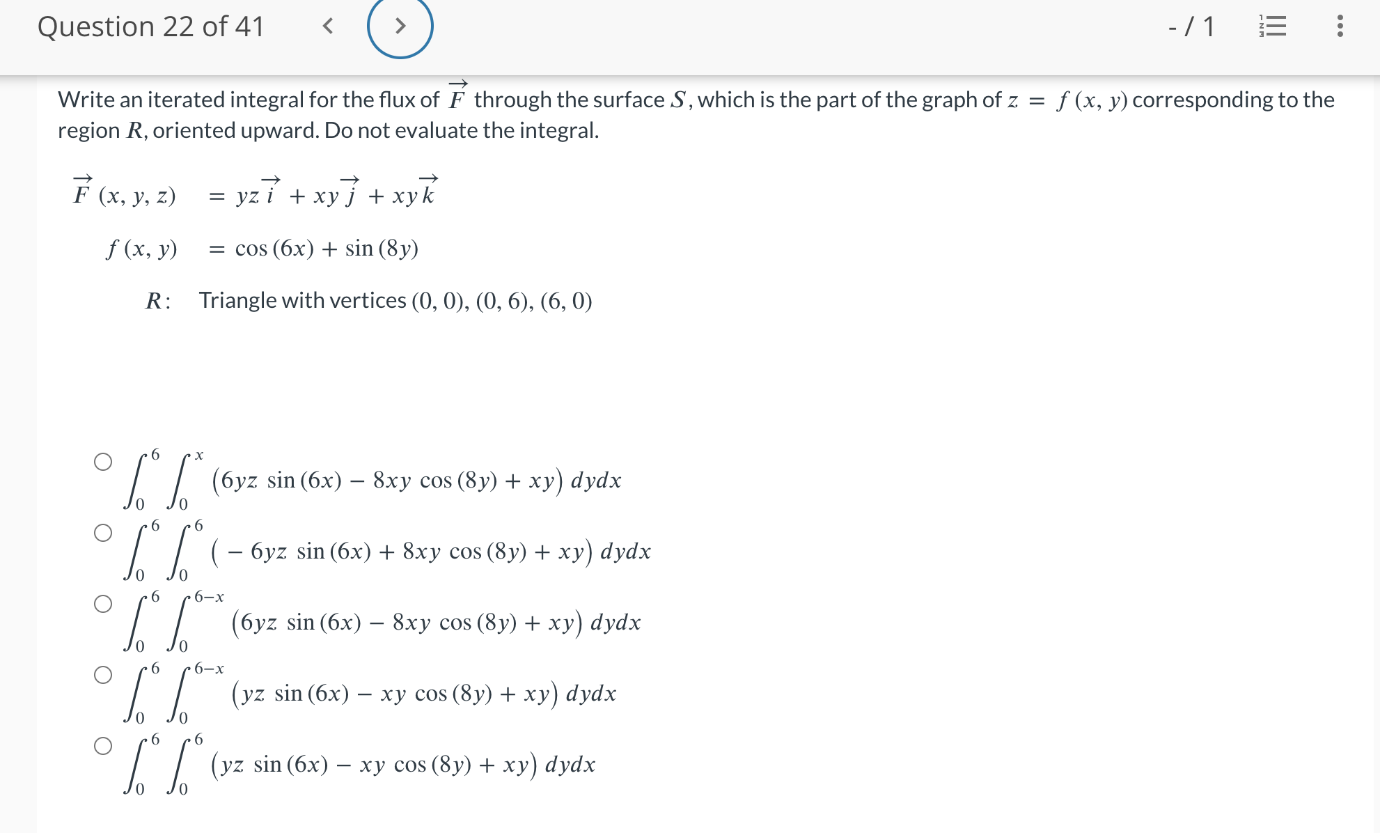 F through the surface S, which is the part of the graph