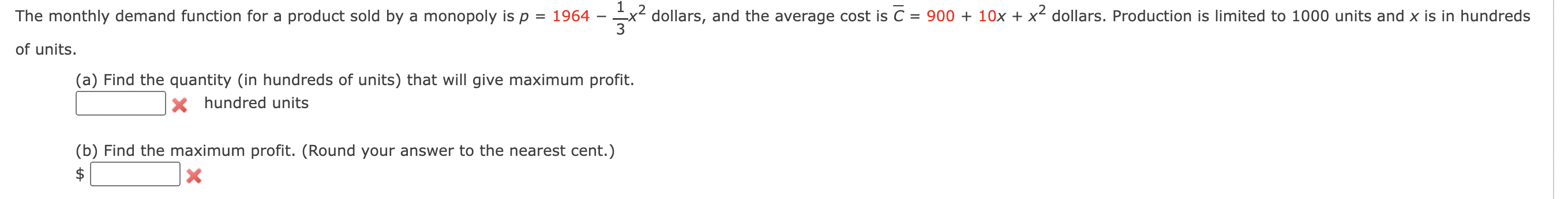  The monthly demand function for a product sold by a monopoly