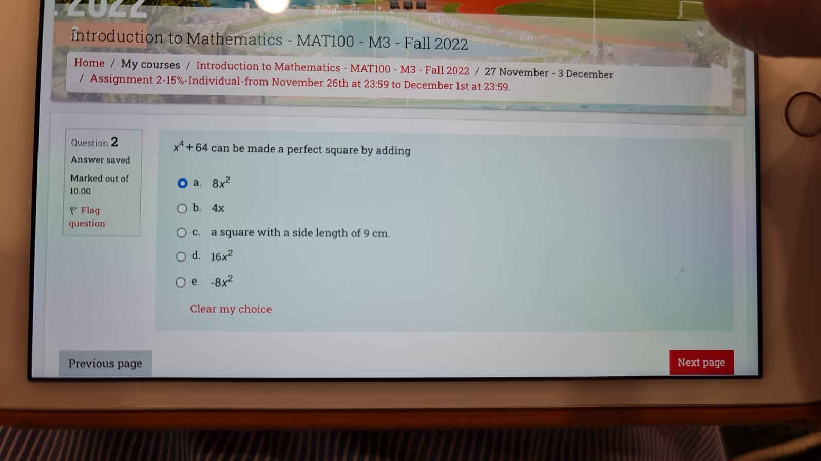 Previous page Next page2022 Introduction to Mathematics - MAT100 - M3 -