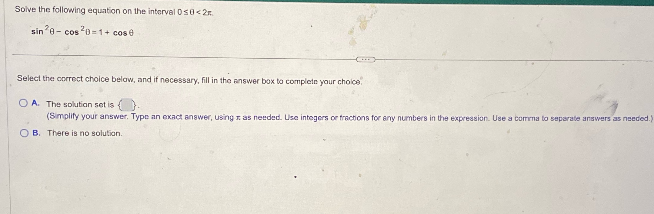 Solve the following equation on the interval 0 SO < 2m sin