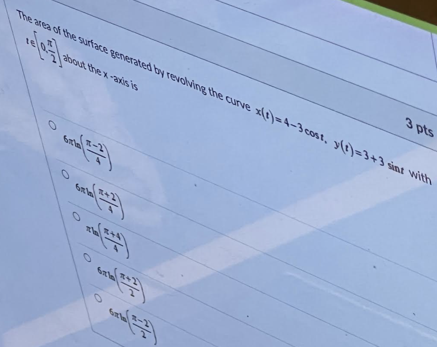  How do I solve for this? 3 pts The area of