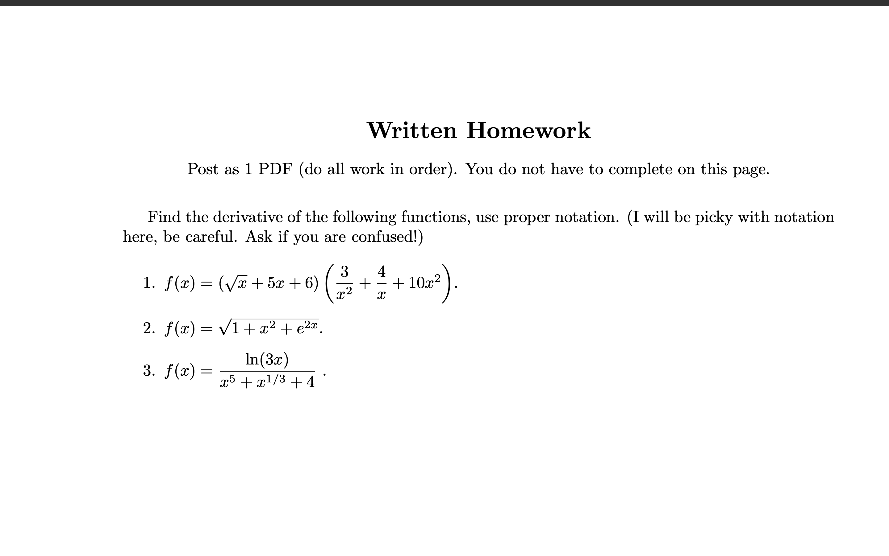 You do not have to complete on this page. Find the derivative