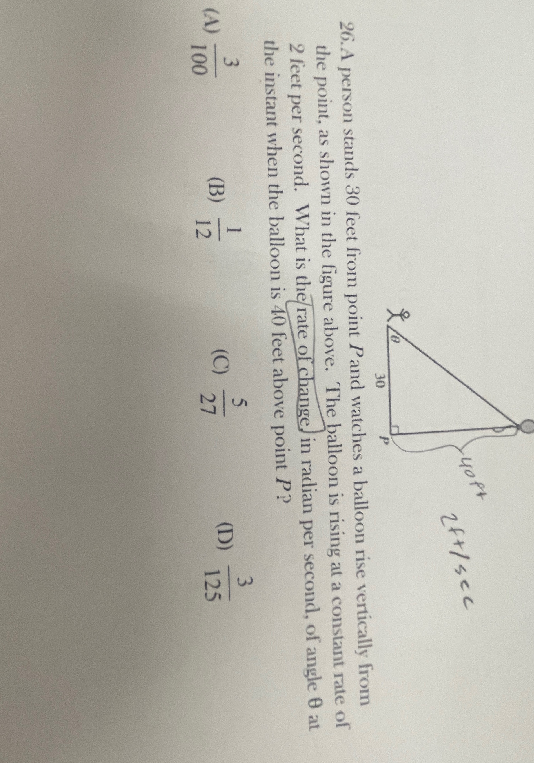  please help -40 ft 2ft / sec 26. A person stands