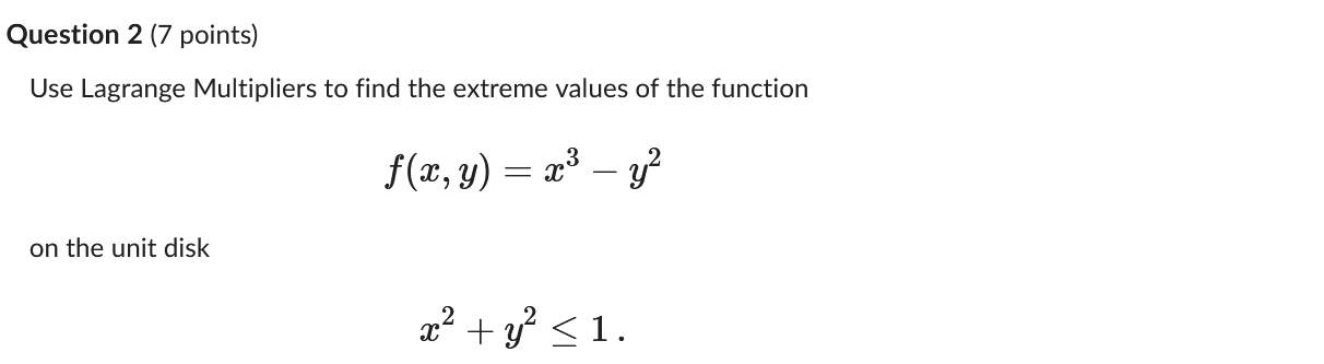 values of the function f(may) :$3_y2 on the unit disk :1: +y2
